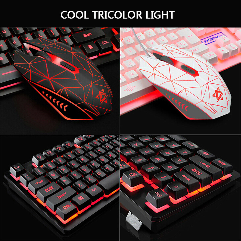 USB skrivebord wired luminous tastatur og mus set - Miniatyr 7