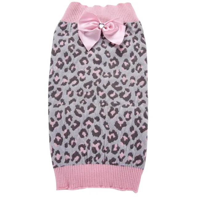 Pink leopard bow pet sweater Pink - Shop at LoveMi
