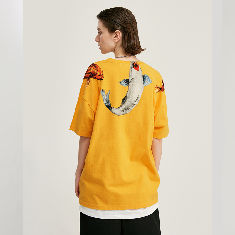 Chinese style koi printed short sleeve