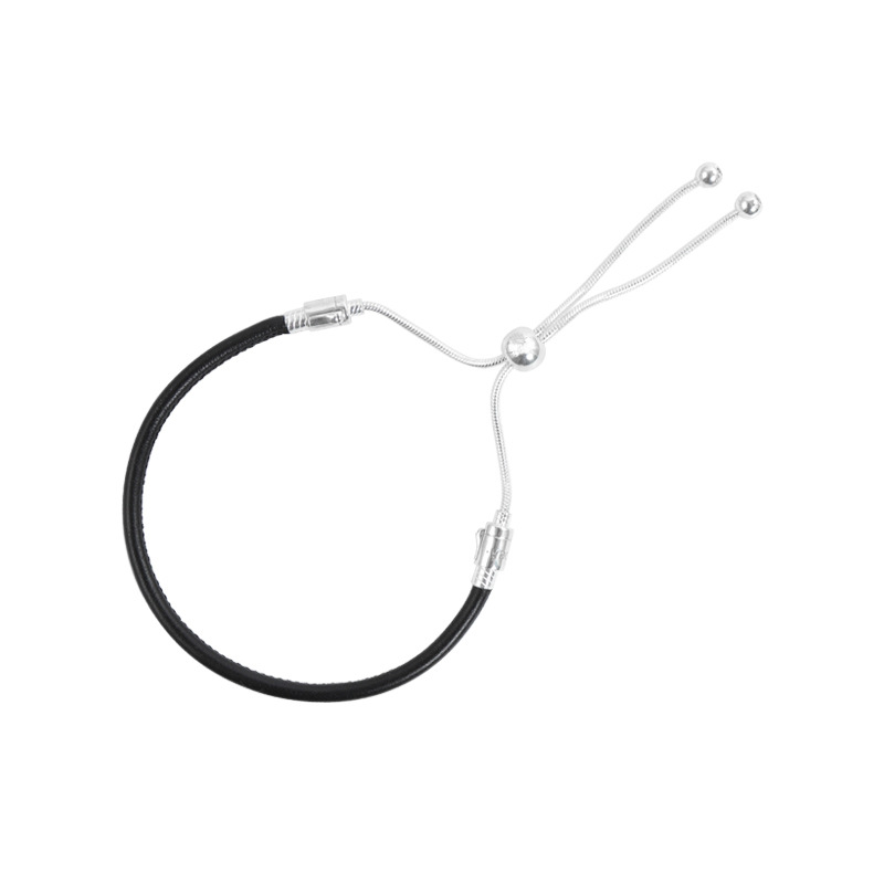 Black leather bracelet chain