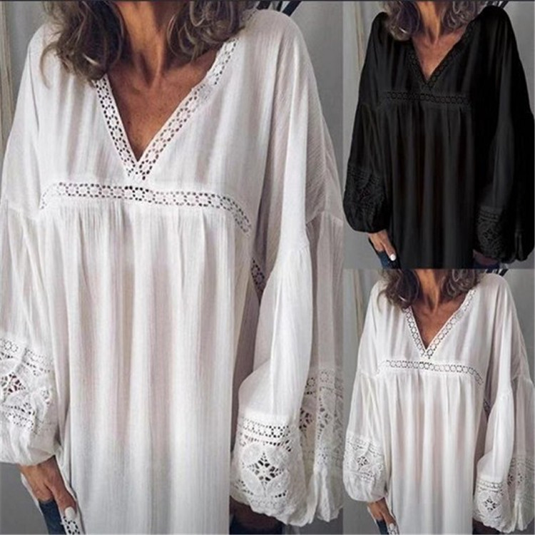 Women's lace stitching solid color top