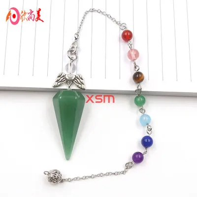 Natural Stone Crystal Faceted Wicca Pendulum Pyramid Healing Reiki Chakra Dowsing Pendant Couple Necklace - Green