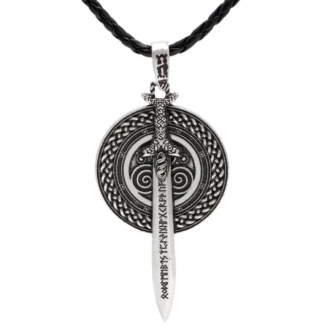 Sword Shield Men's Pendant Necklace Ancient Silver - Shop at LoveMi
