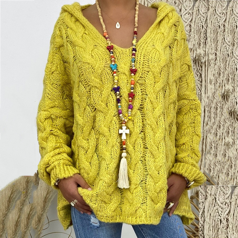 Solid color twist sweater knitted hoodie