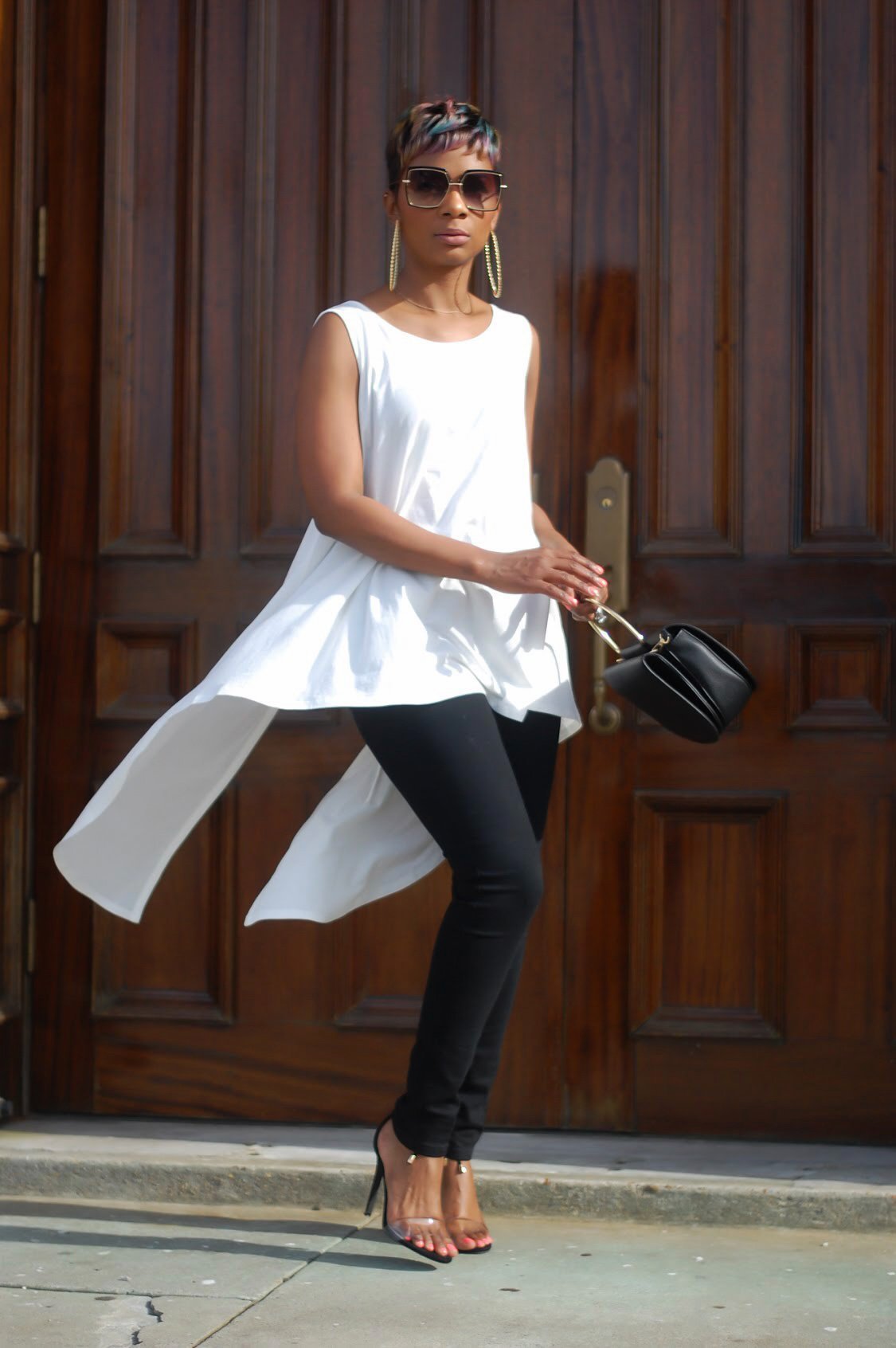 Solid color sexy machine eye strap top