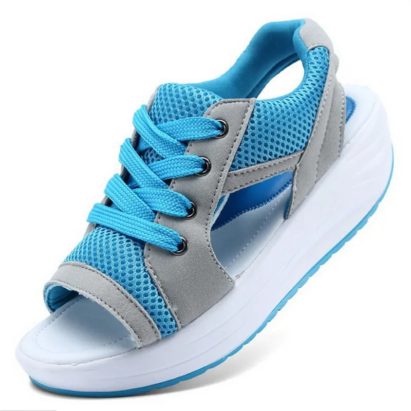 Muffin thick bottom lace sandals beach shoes - Blue