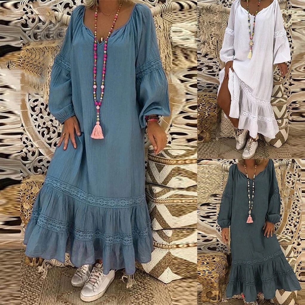 Long sleeve round neck loose dress