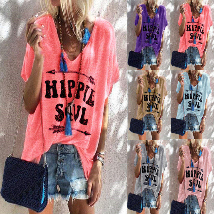 Loose top summer hot sale V-neck short sleeve