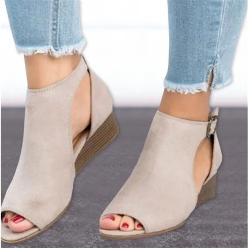 Roman Wedge Heel Sandals - Grey