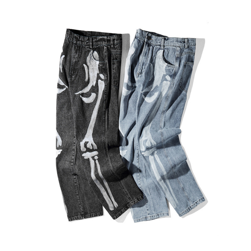 Skull graffiti print jeans