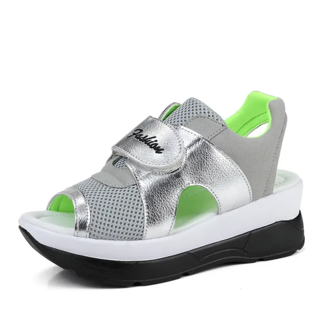 Hollow rocking shoes fish mouth sandals Silver - Shop at LoveMi