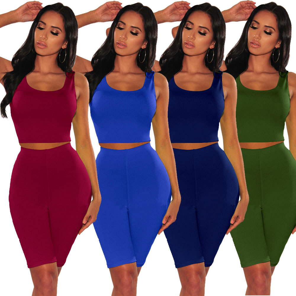 Sleeveless exposed navel two-piece suit