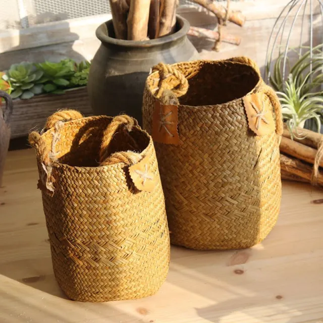 Hand woven basket flower basket basket rattan Brown - Shop at LoveMi