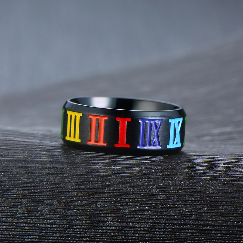 Titanium steel Roman numeral rainbow ring