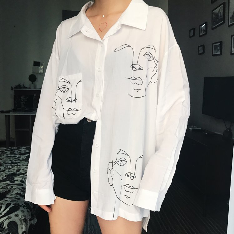 Loose cartoon printed cardigan long sleeve shirt