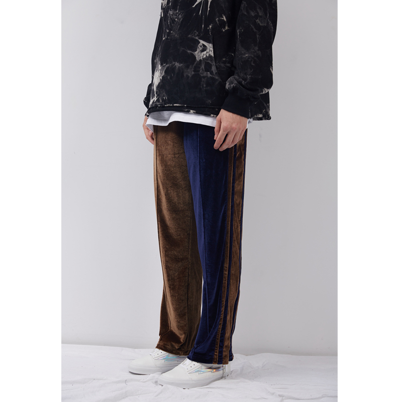 Velvet color matching loose men's straight casual trousers