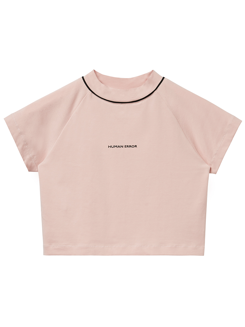 Short slim T-shirt with exposed high collar