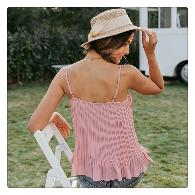 Summer solid color fungus lace V-neck camisole