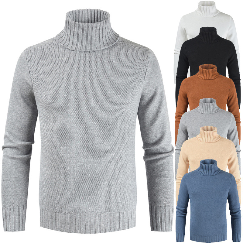 Men's pullover turtleneck solid color sweater