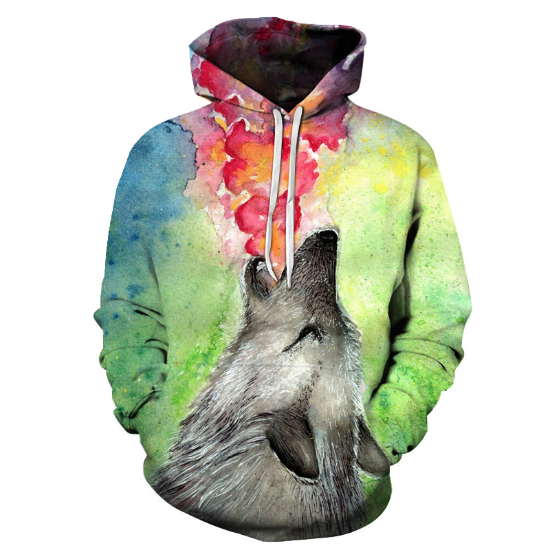 Wolf print hooded sweatshirt