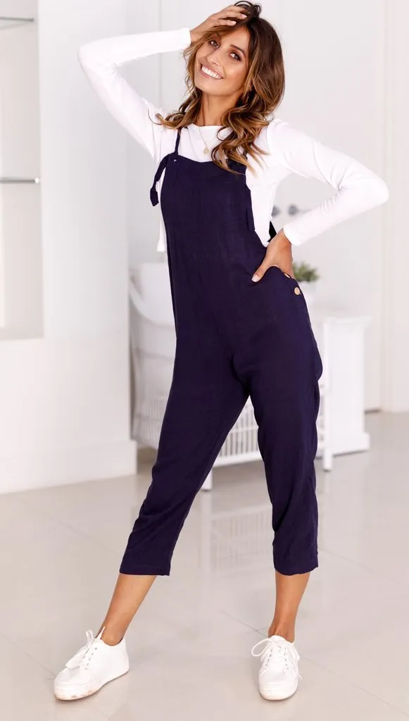 Sleeveless straps jumpsuit - Blue
