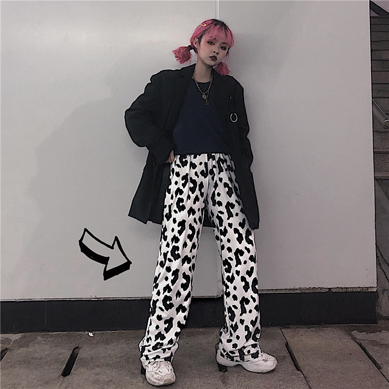 Cow elastic waist casual pants wide-leg pants