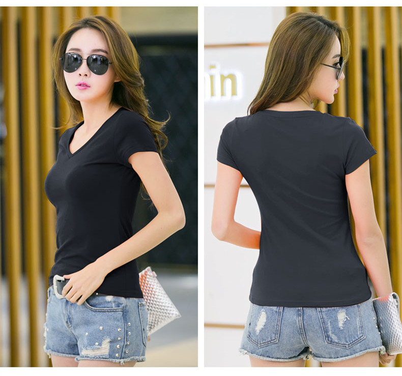 Women's cotton T-shirt summer V-neck top
