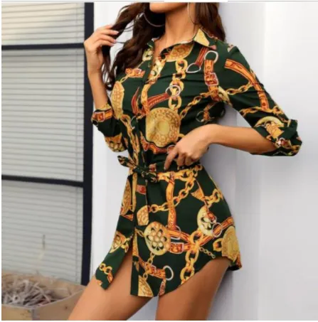 Black White Chain Print Tunic Shirt Green - Shop at LoveMi