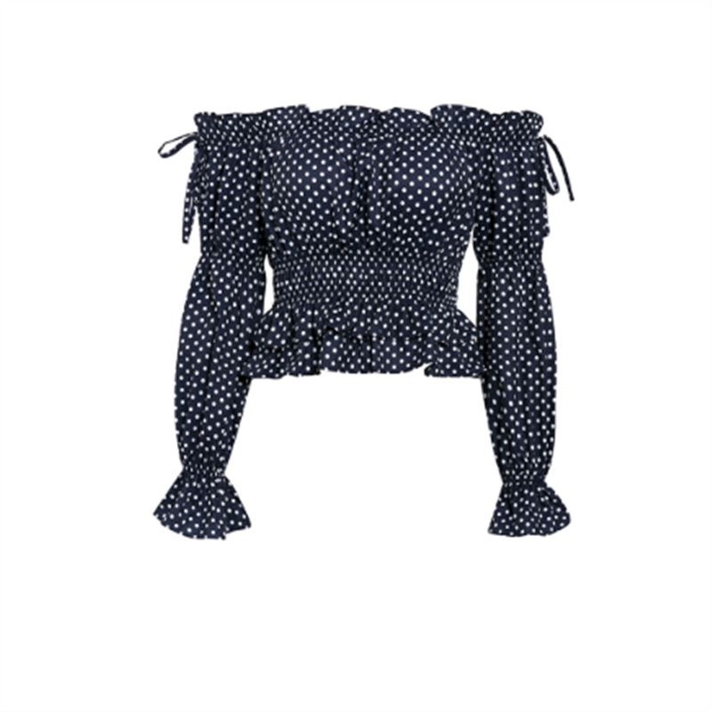 Shirt Slotted Collar Dot Lantern Sleeve