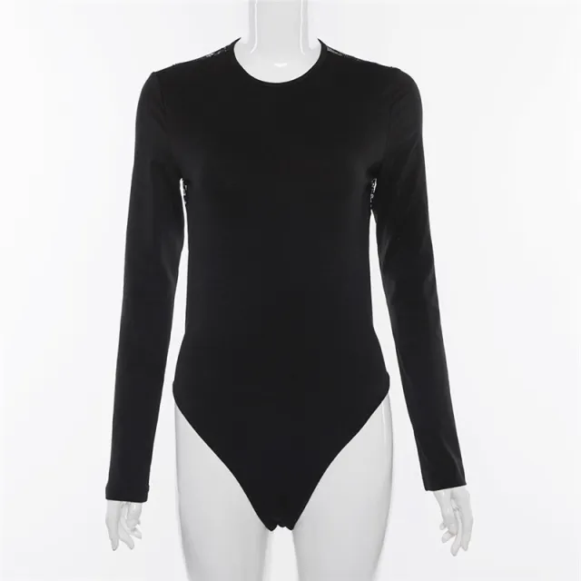 Open back lace stitching long sleeved jumpsuit Black - Shop at LoveMi