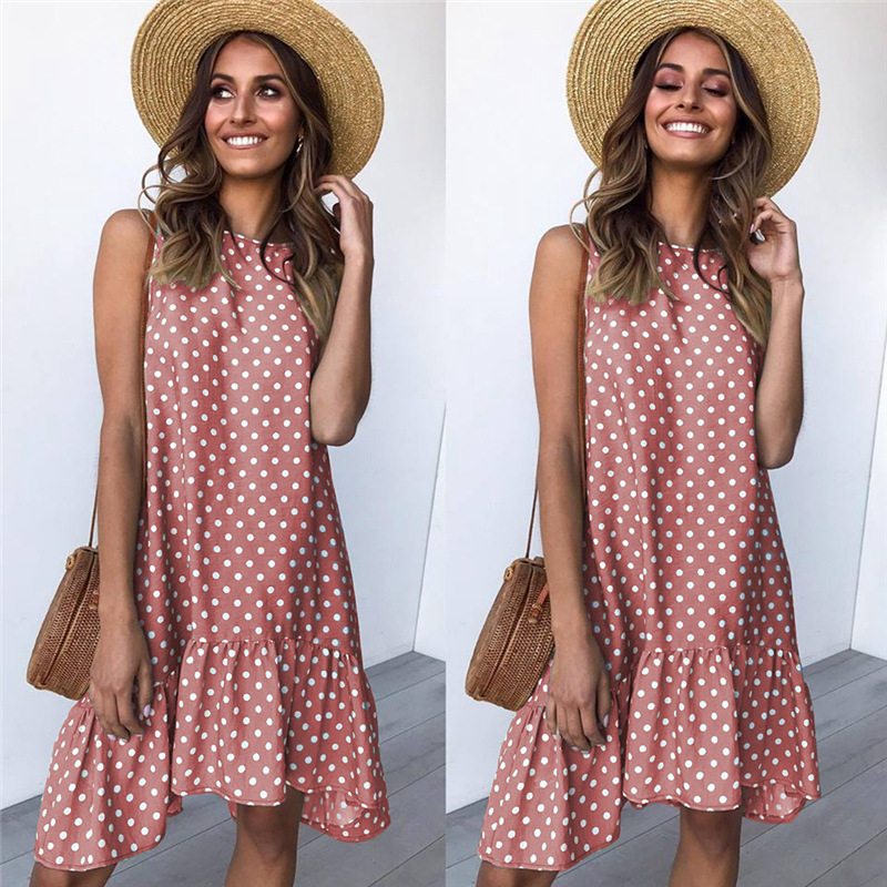Fashion printed polka dot ruffled dress