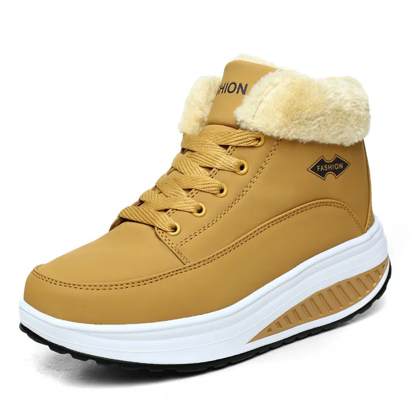 Increased velvet thick bottom casual shoes - Yellow