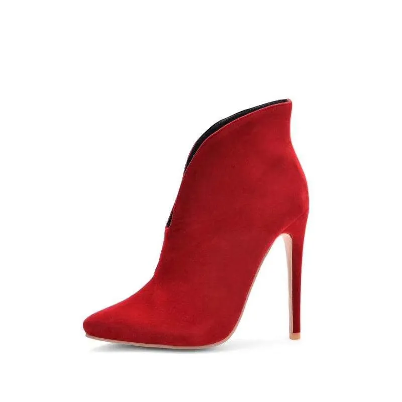 Sexy V-shaped nude boots - Red