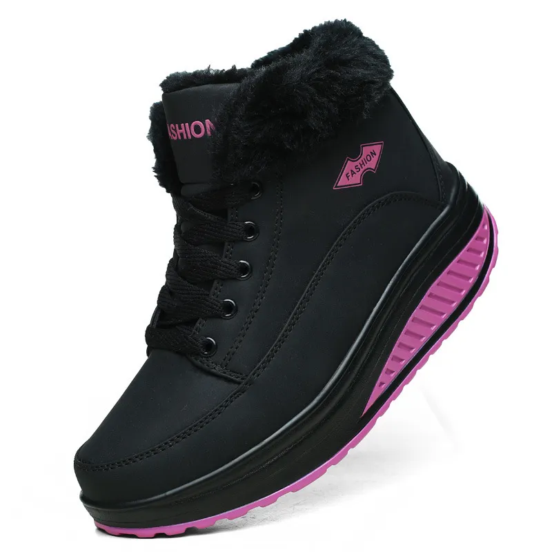 Increased velvet thick bottom casual shoes - Black