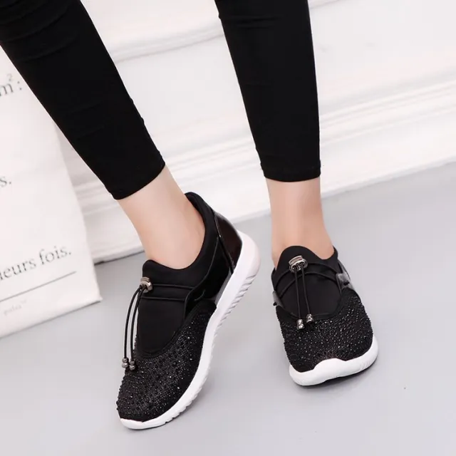 Sequined new thick soled muffin casual loafers Black - Shop at LoveMi