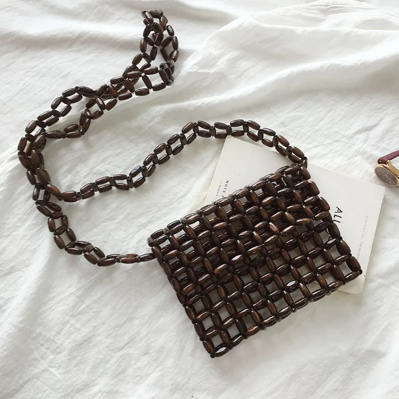 Vintage wooden bead bag - Coffee