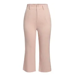 Pink mid-waist straight-fit slim cropped trousers - Pink - View 1