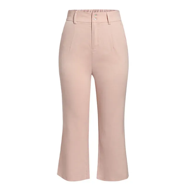 Pink mid waist straight fit slim cropped trousers Pink - Shop at LoveMi