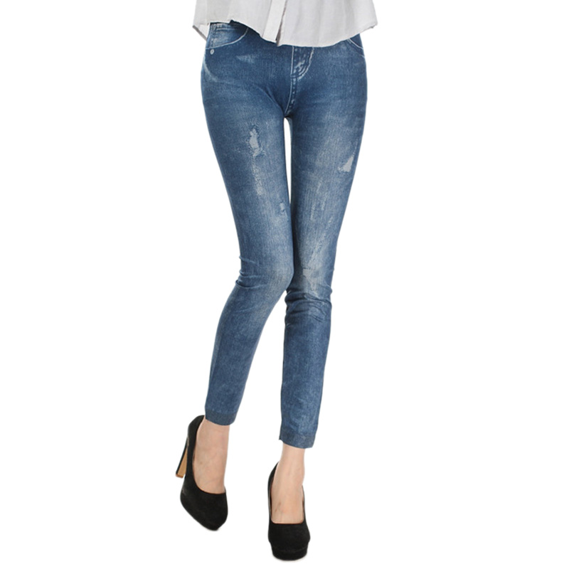 Skinny nine point denim leggings Blue - Shop at LoveMi