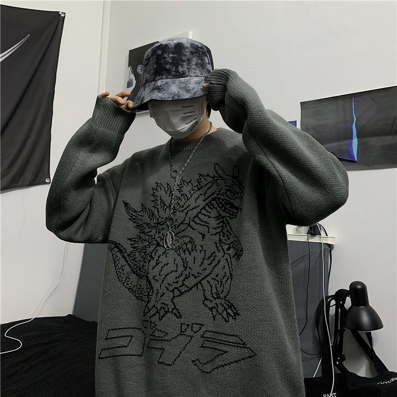 Title 3, Dinosaur jacquard loose thick sweater