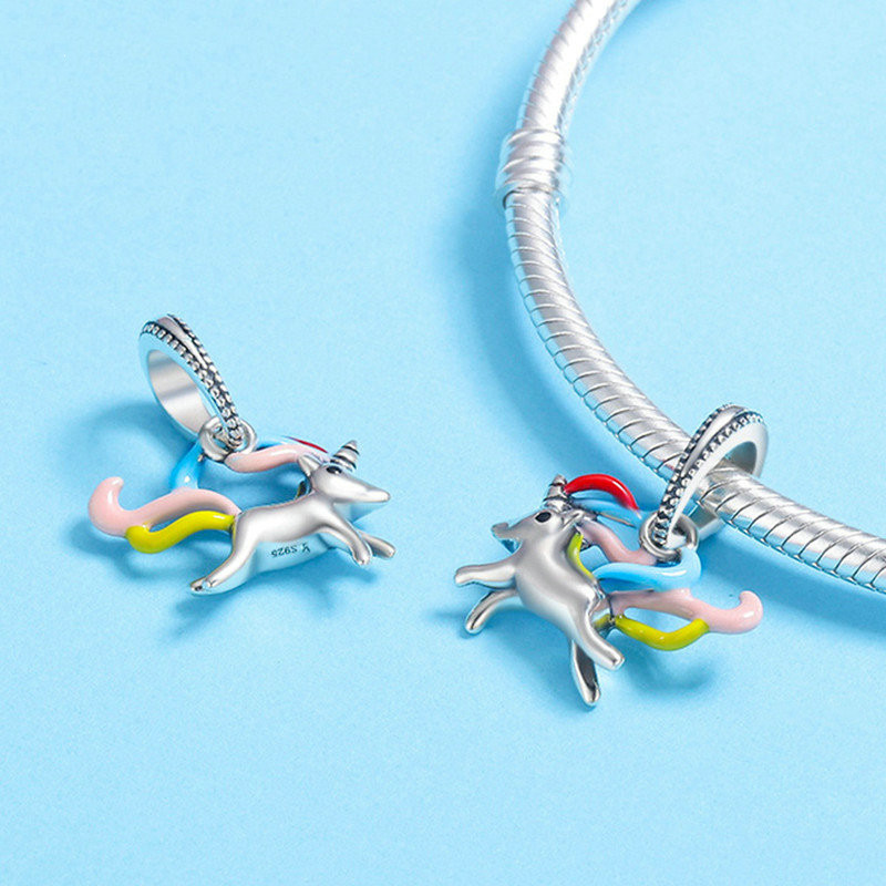 Sterling Silver Colorful Licorne Memory Charm