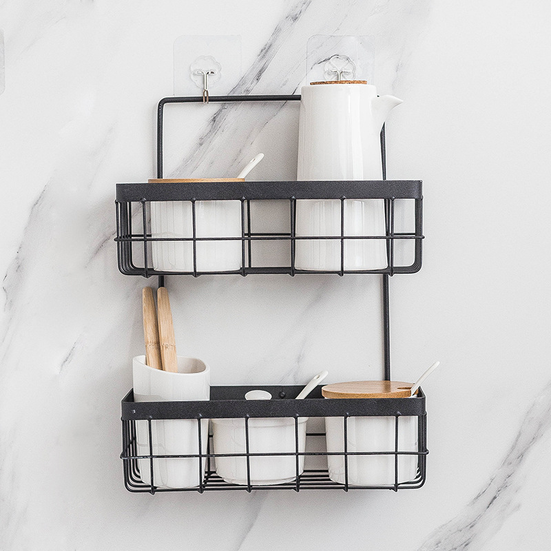 Double storage basket wall shelf artifact