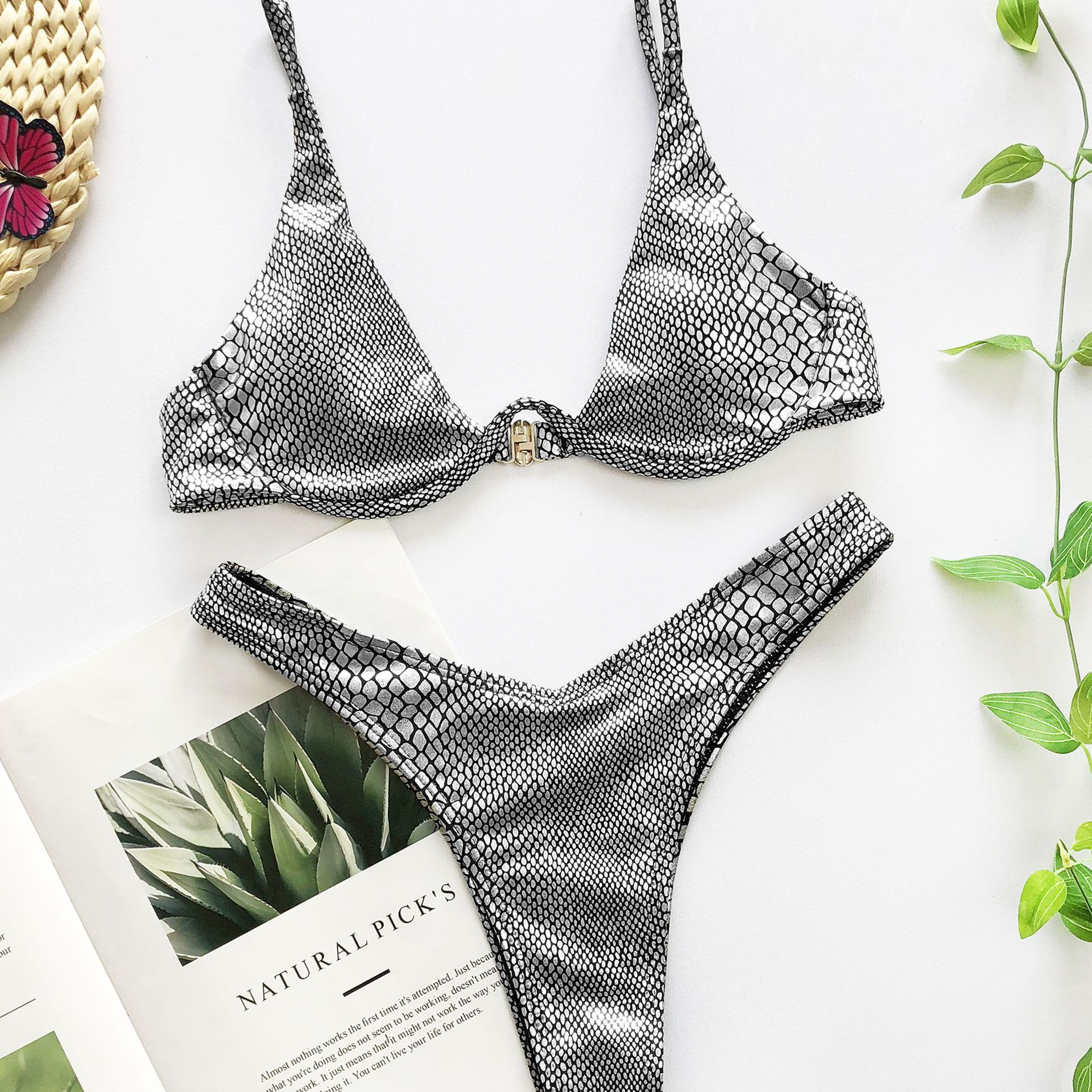 Serpentine glitter steel underpinning bikini triangle swimsuit - Image 2