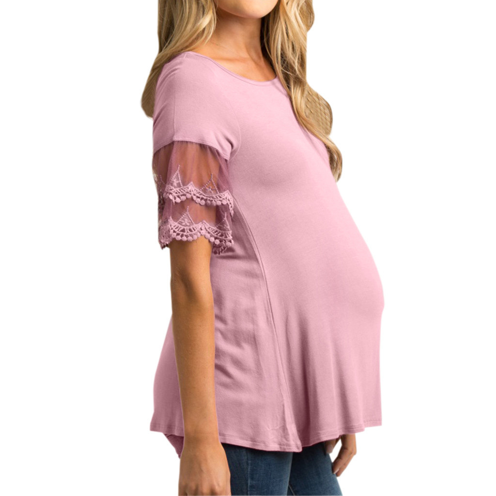 Pregnant women's round neck lace ladies short sleeve