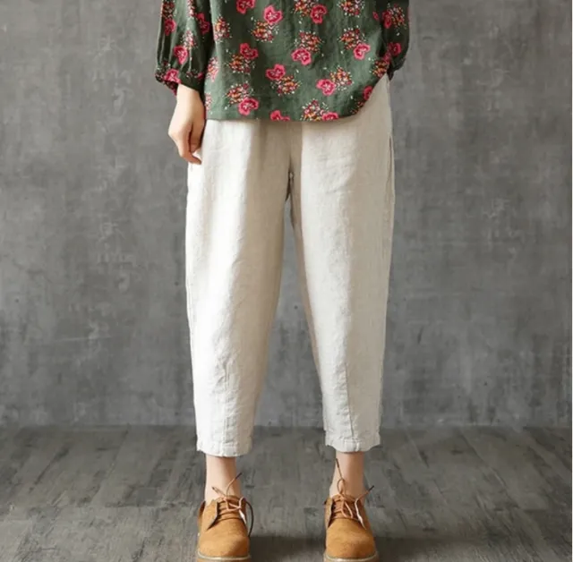 Nine Pants Loose Harem Casual Pants Cotton Linen Turnip Pants White - Shop at LoveMi
