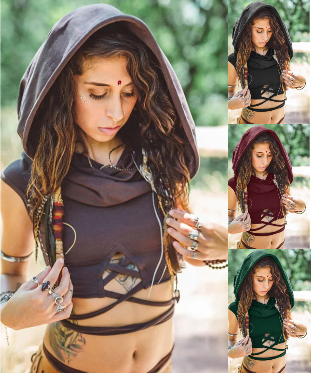 Women's lace-up hooded vest