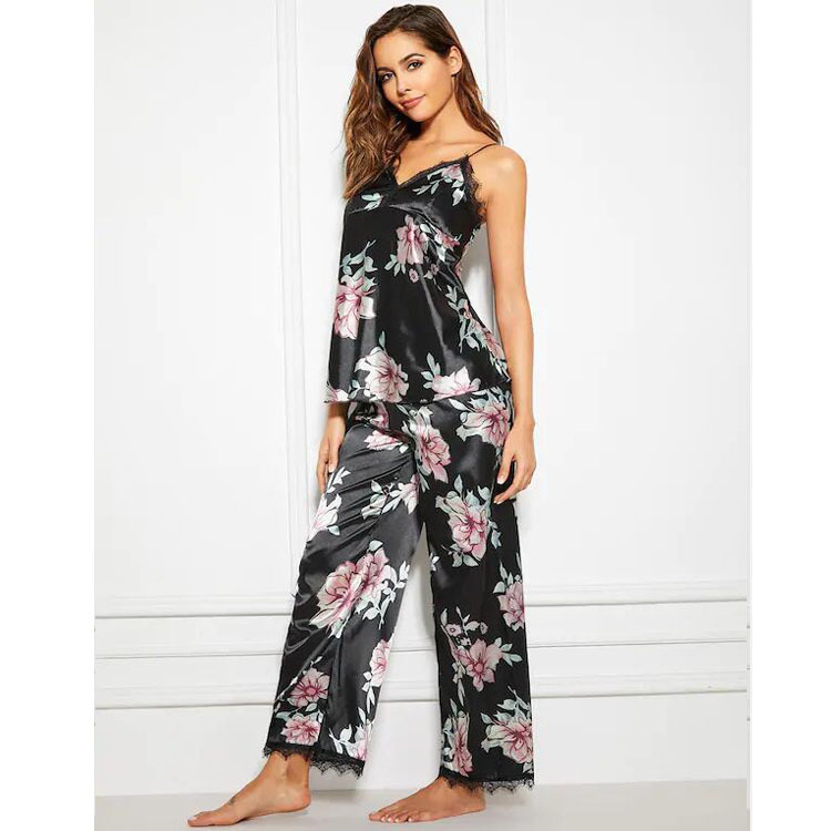 Suspender pajamas sleep pants lace Black - Shop at LoveMi