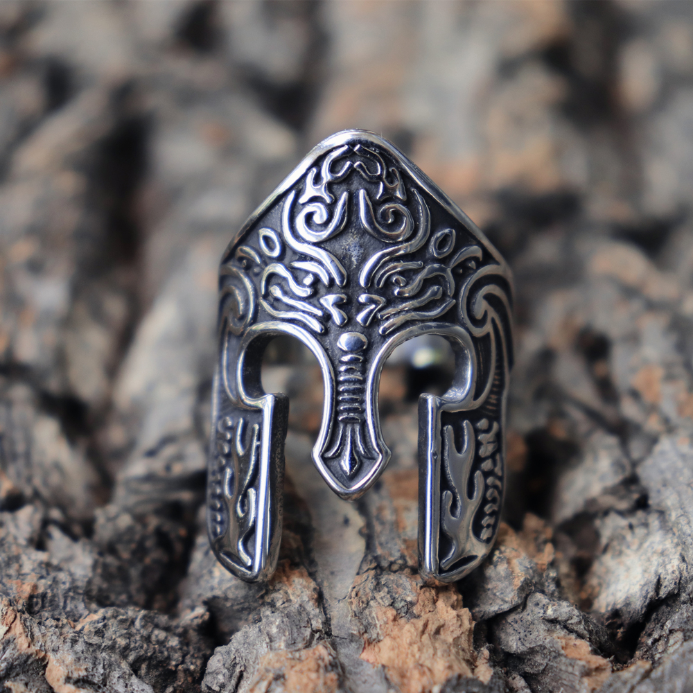Retro personality Spartan mask helmet men's ring