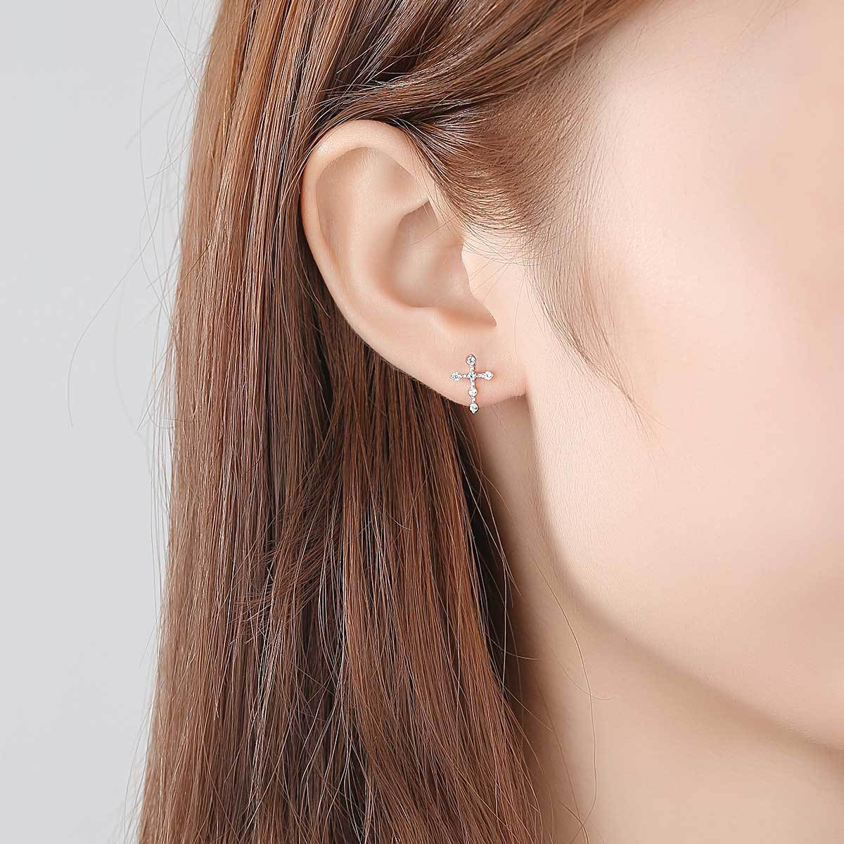 Cross small zircon earrings