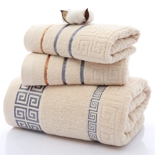 Three sets of Great Wall grid bath towels Khaki - Shop at LoveMi